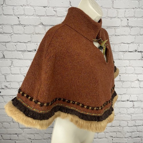 Vintage F.L. Mantello scialle a levetta corno pelliccia mohair marrone Malik made in USA taglia small S - Foto 6 di 10
