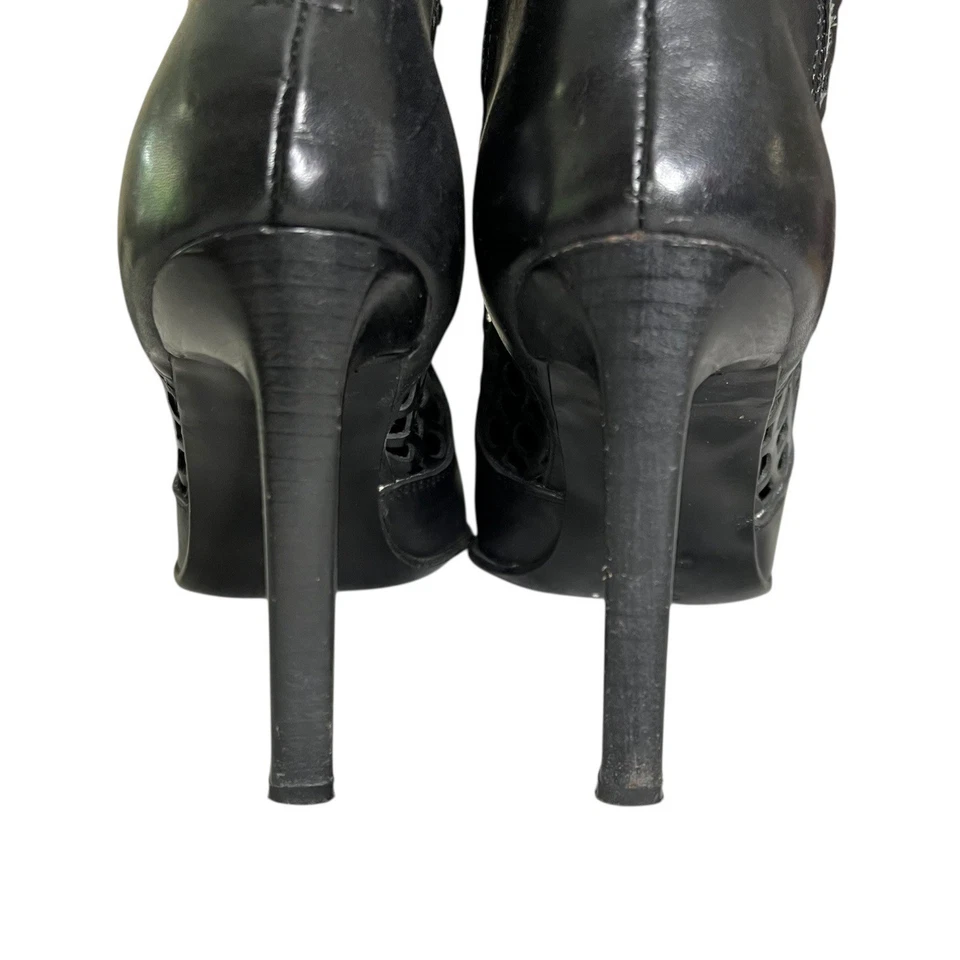 Botas Luzzi Cuero Media Pantorrilla Punta Punta Negras IT 37 US 5.5 Western Y2K Italia Foto 4 de 4