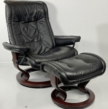 Ekornes Stressless Large ROYAL Black Leather Swivel Recliner Chair  Ottoman