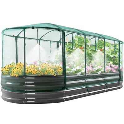 Galvanized Raised Garden Bed Kit with Self Watering System and Mesh Cover, La...