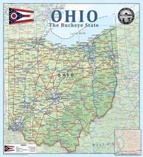 Ohio State Physical Map - 21.2 x 23.3 Inches - Paper Laminated