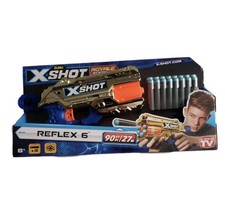 Zuru X Shot Gold Royale Edition Reflex 6 Shoots 90 FT w 16 Total Darts NEW