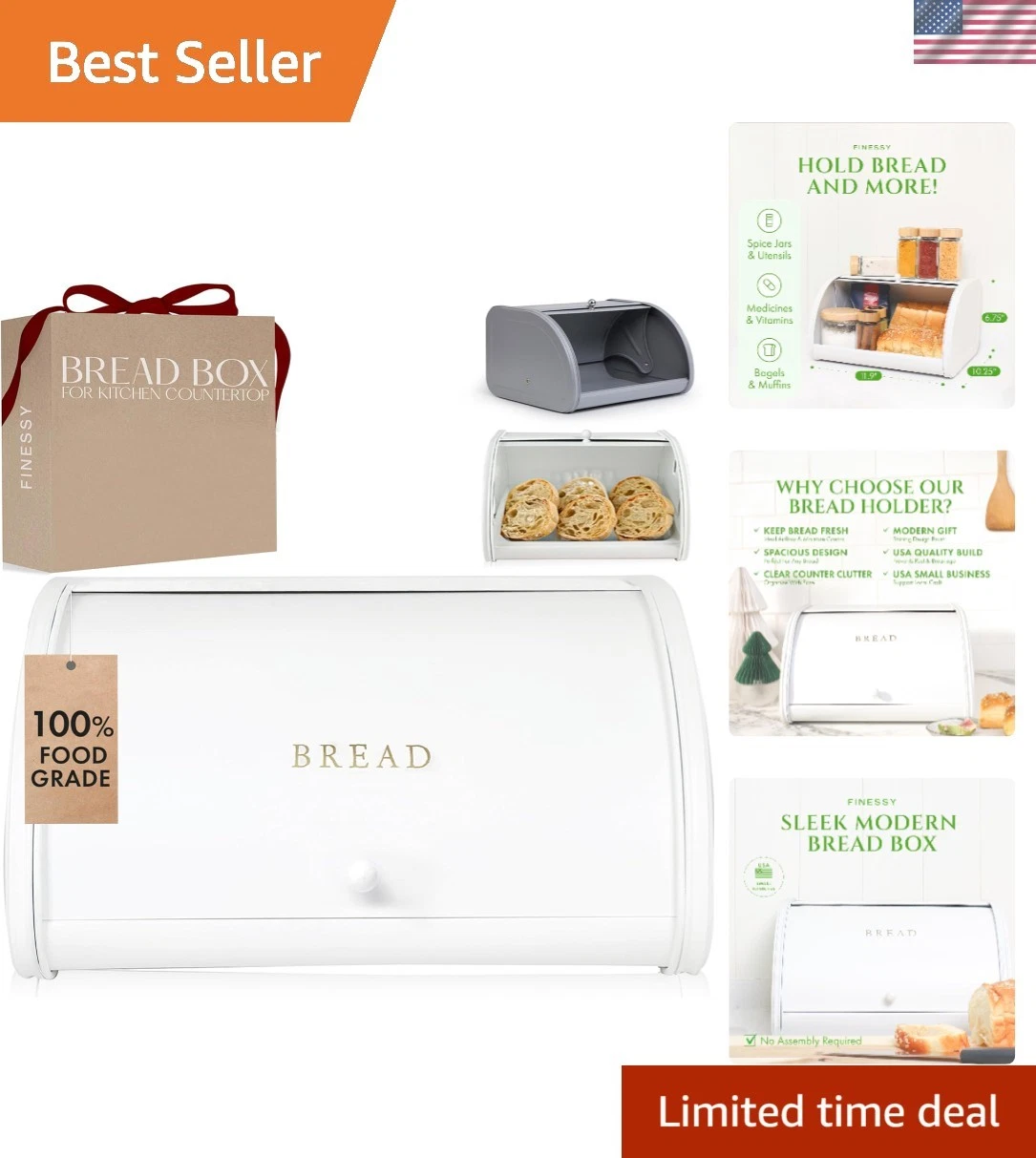 Durable Roll Top Bread Box for Fresh Homemade Bread - Elegant Kitchen Accessory