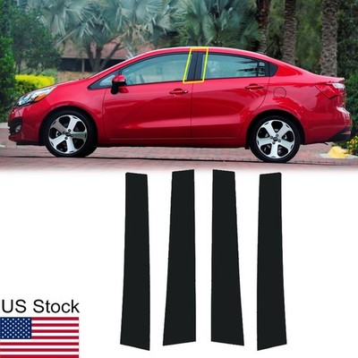 4Pcs Glossy Black Pillar Posts Window Door Covers For Kia Rio Sedan 2012-2015