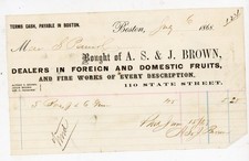 1868 Boston MA Invoice A.S. & J. Brown Foreign Domestic Fruits & Fireworks Bill