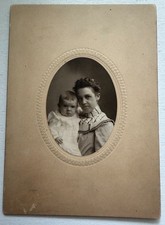 Vtg Portrait Mother/Baby Edwardian 1910s Cabinet Card Lizzie Oval Frame Embossed