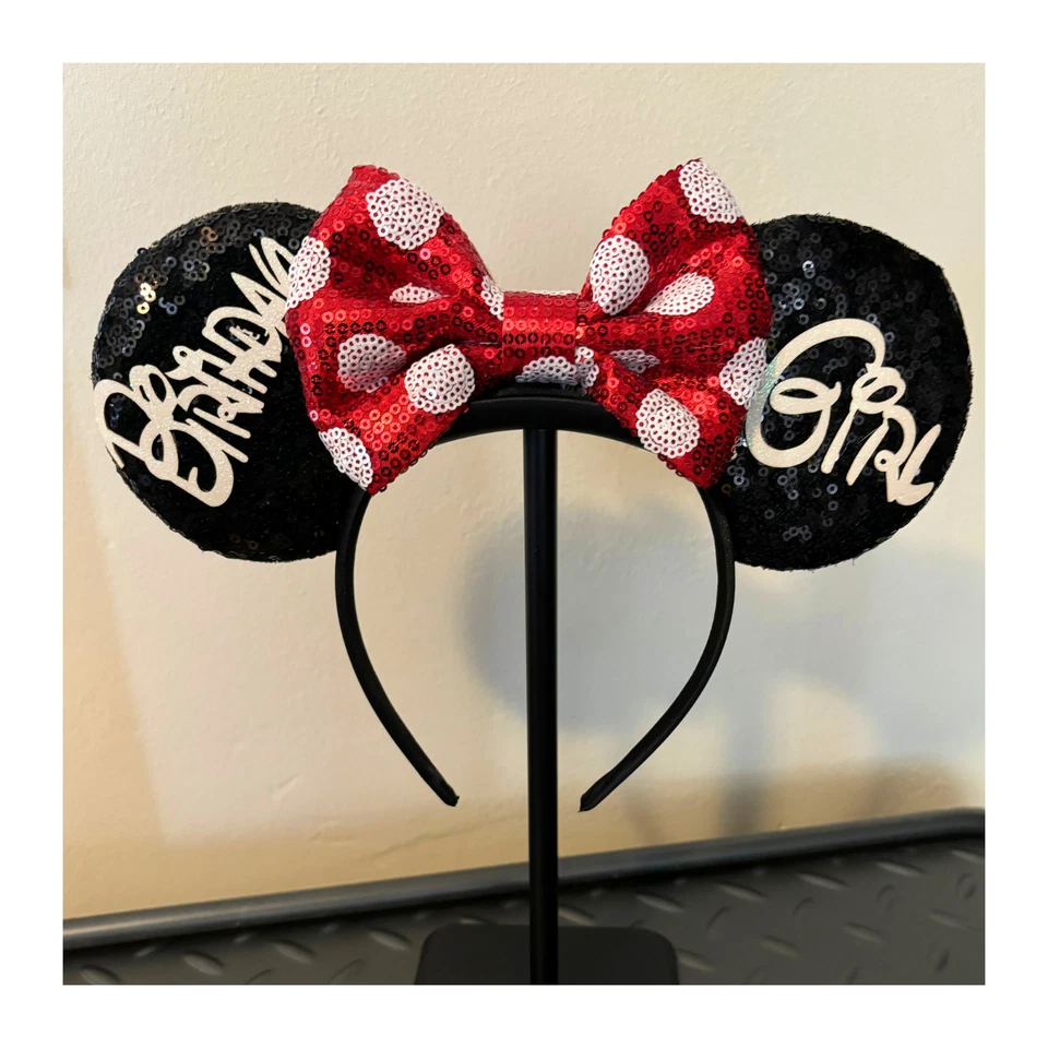 Disney Inspired Polka Spot Birthday Girl Ears Headband Super Cute Mickey Minnie