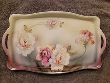 Gorgeous RS Germany Porcelain Dresser Tray Hand With Flowers Excellent Condition