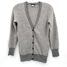 J CREW Womens XS Gray Wool/Cashmere Blend Button-Up V-Neck Knit Cardigan Sweater