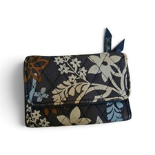 Vera Bradley Tri Fold Blue Floral Quilted Snap Wallet