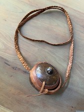 Vintage Coconut Shell Purse Braided Leather Strap Artisan Shoulder Crossbody Bag
