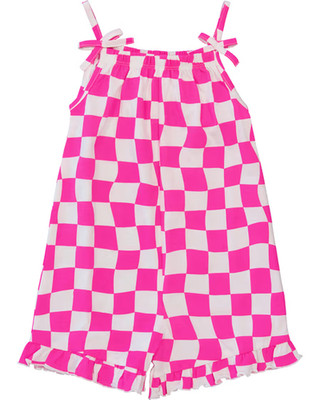 Girls size 5 fluoro pink white check Cotton playsuit jumpsuit Mini Mango NEW 772