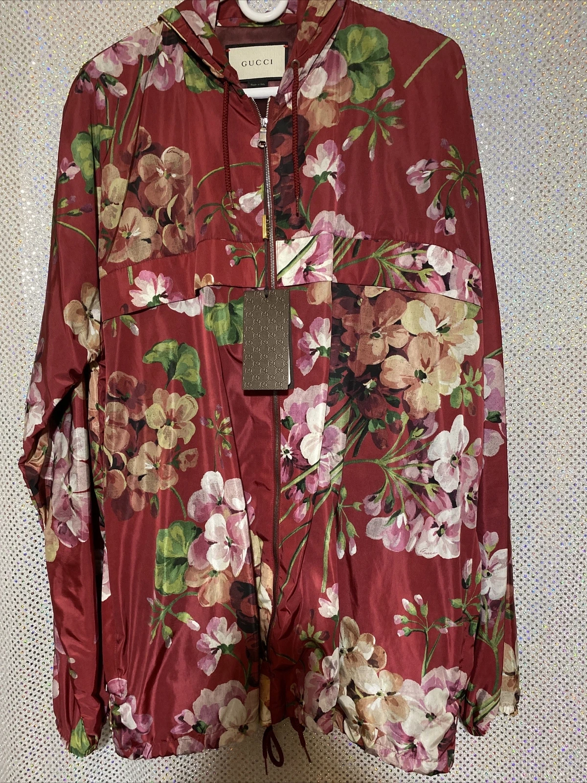 Felpa con cappuccio Gucci Camicia Geraniums Floreale Rava Sienna Giacca con Cerniera Taglia 58 Taglia $1800