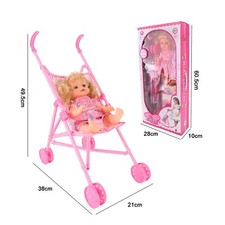 Baby New-born Doll Stroller Set Pushchair Playset With Accessories Pink 14"