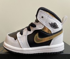 Nike Air Jordan 1 Mid TD Size 3C White Gold Black 640735-190 NoLid