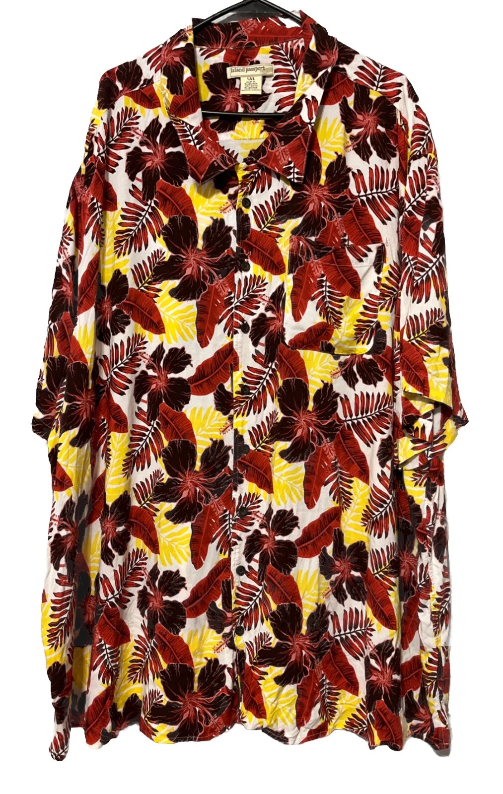 Island Passport Men's Hawaiian Shirt Size 5XL Floral Short Sleeve 100% Rayon