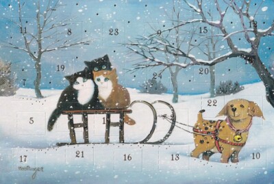 Wunderschöne Katzen Adventskalenderkarten 5 Stück Doppelkarte Weihnachten