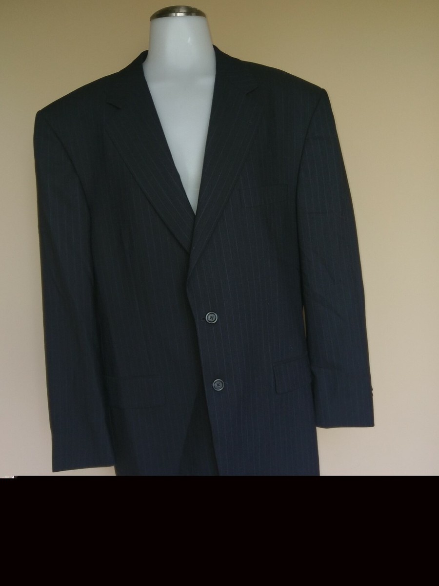 Burberry London Suit Jacket Blazer Mens 44 Reg Navy Blue Pinstripe
