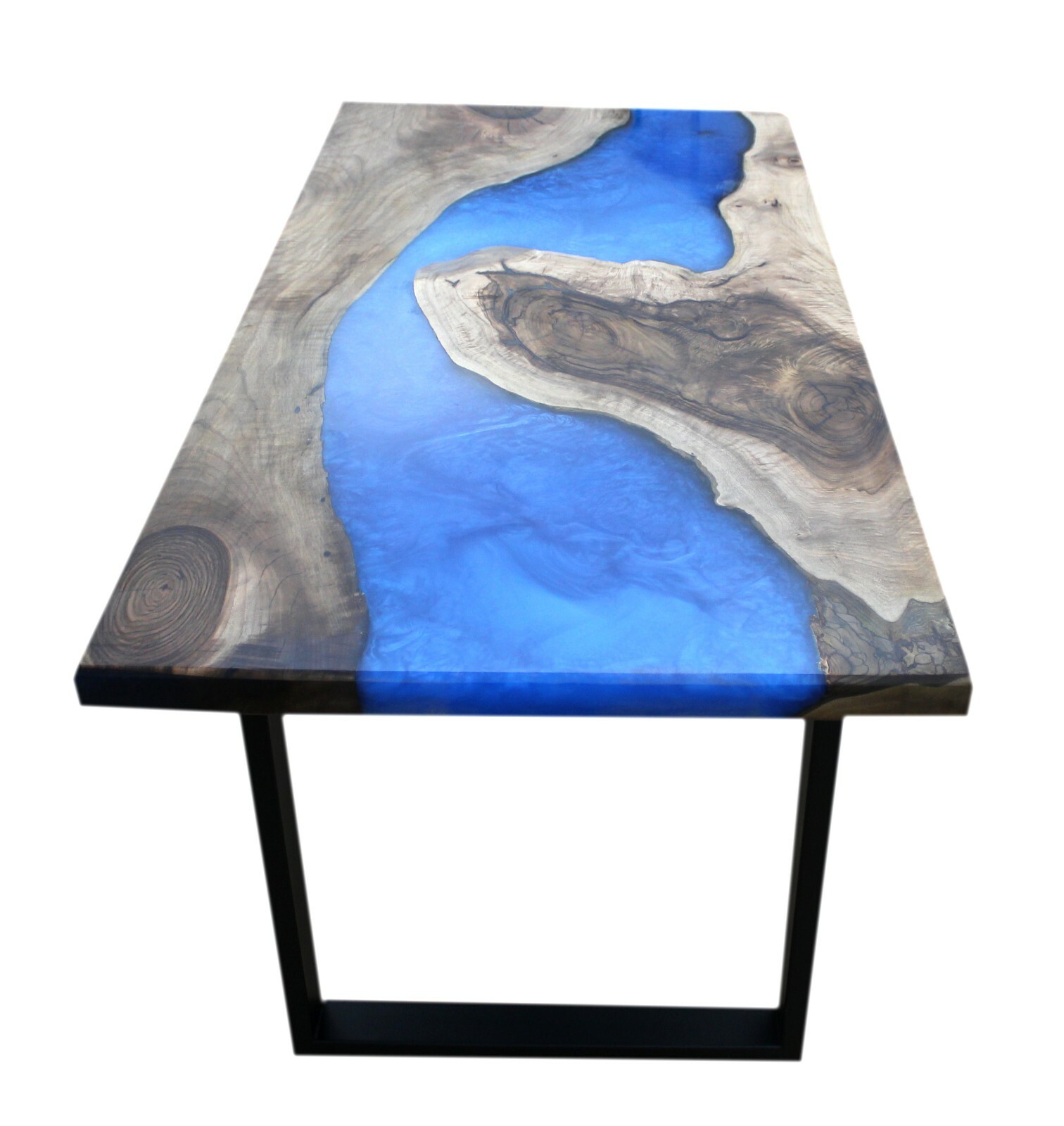 Live Edge Walnut Custom Order Blue Epoxy Resin River Dining Coffee Table Top Art