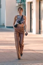 Stylish Party Casual Women's Pant Tan Genuine Lambskin Leather Handmade Formal