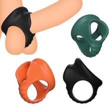 Male' Scrotum-Testicle Squeeze Rings Cage Soft-Stretcher CBT Enhancer Delay Ball