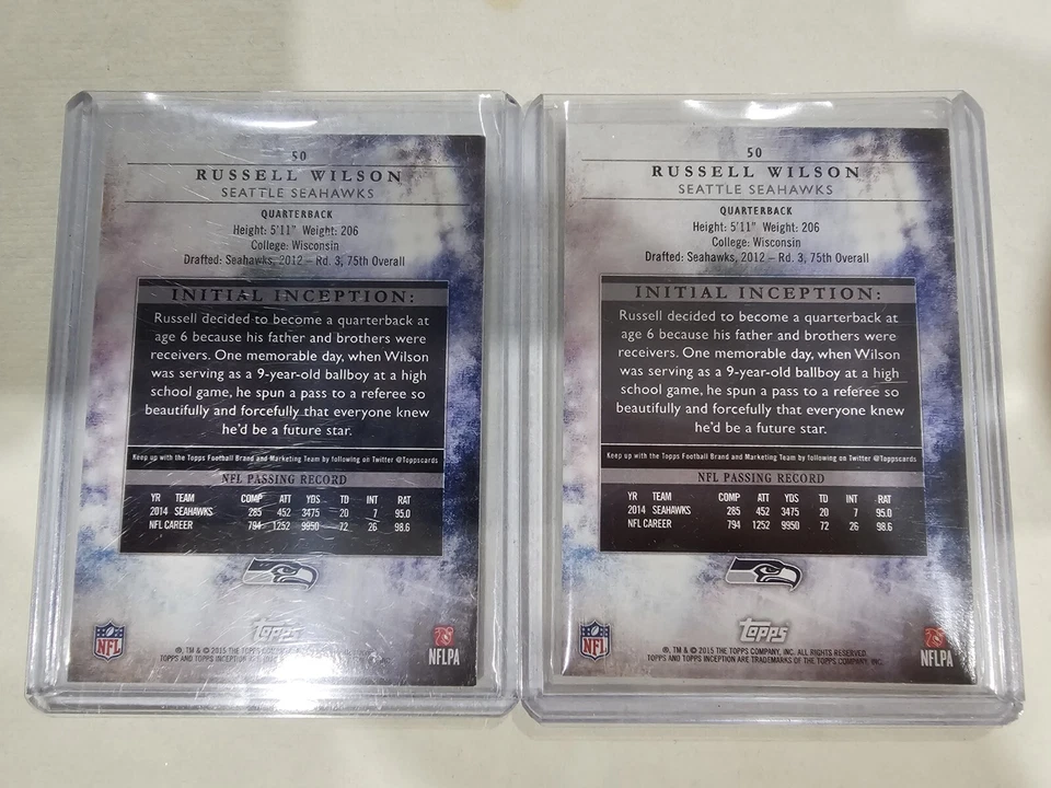 2015 Topps Inception Green /150 Russell Wilson #50 BOTH CARDS - Image 2 of 2