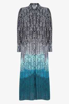 Neuwertiges Midikleid Samt blau Kiara Print Ombré UK 8