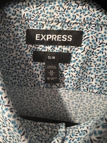 Express Button-Up Shirt Mens M 15-15.5 Blue Floral Extra Slim Long Sleeve casual - Picture 2 of 7