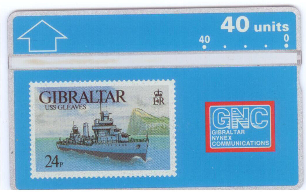 Gibraltar NYNEX Phonecard  USS GLEAVES ON STAMP Gibtelecom GNC Warships 1993 VGC