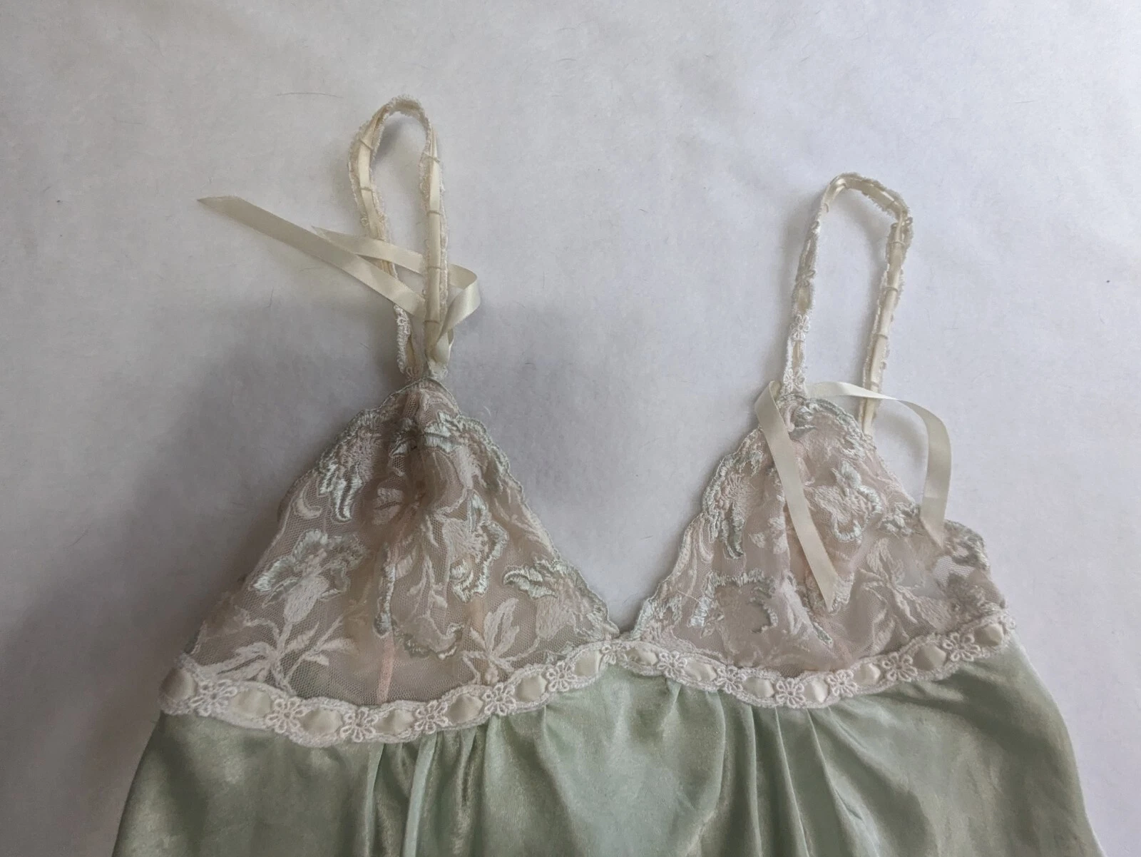 Camicia da notte VINTAGE Valentino intimo slip verde medio senza etichette pizzo intimo