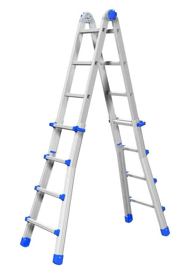 Scala Telescopica in Alluminio Trasformabile Doppia 9+9 Gradini 150kg Equipe