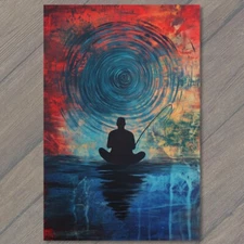 Art Print Silhouette of Man Fishing Cosmic Spiral Sky Vibrant Abstract Display