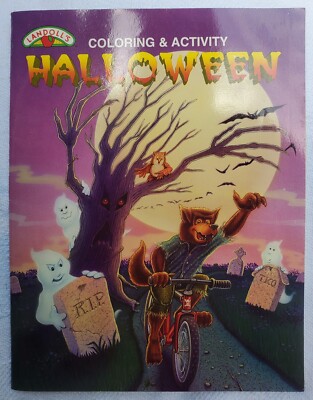 Rare 1996 Landoll's Halloween Coloring Book NOS Pumpkin Black Cat Witch Werewolf