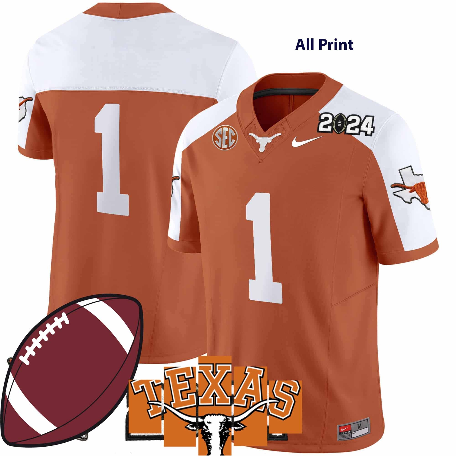 Texas Longhorns Top Team Football Jersey – Full Print Options