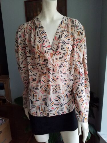 CABI #4162 Marni Blouse Sz-M Cream with Abstract D