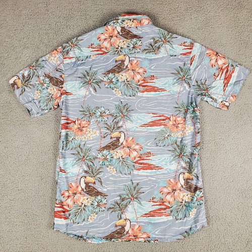Ron Jon Surf Shop Mens Hawaiian Shirt XXL Toucan Hibiscus Chambray Reverse Print - Picture 2 of 12