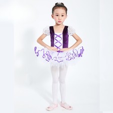 New Girls Ballet Dress Short Puff Sleeves Kids Dance Gymnastics Leotard Costumes