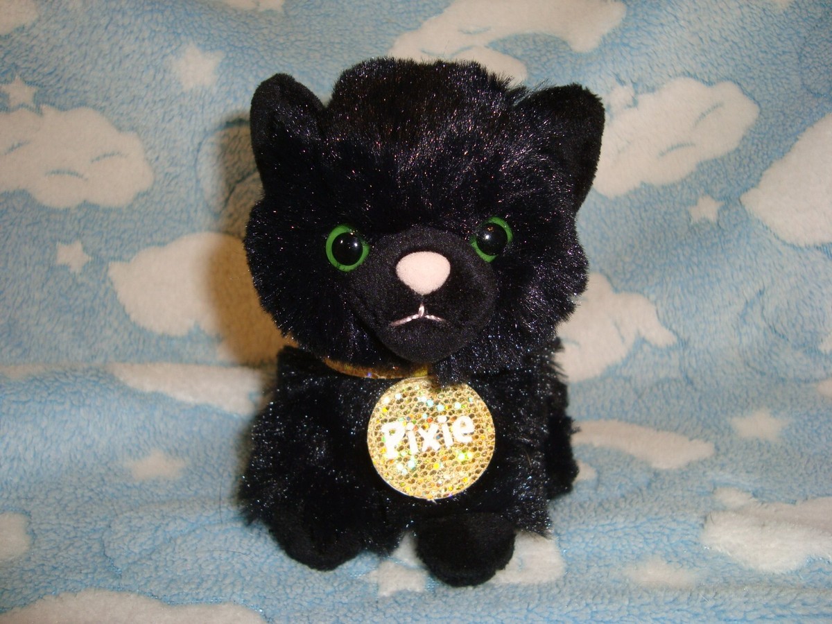 Justice Pet Shop Black Kitty Cat PIXIE small Plush & Beans 4.5