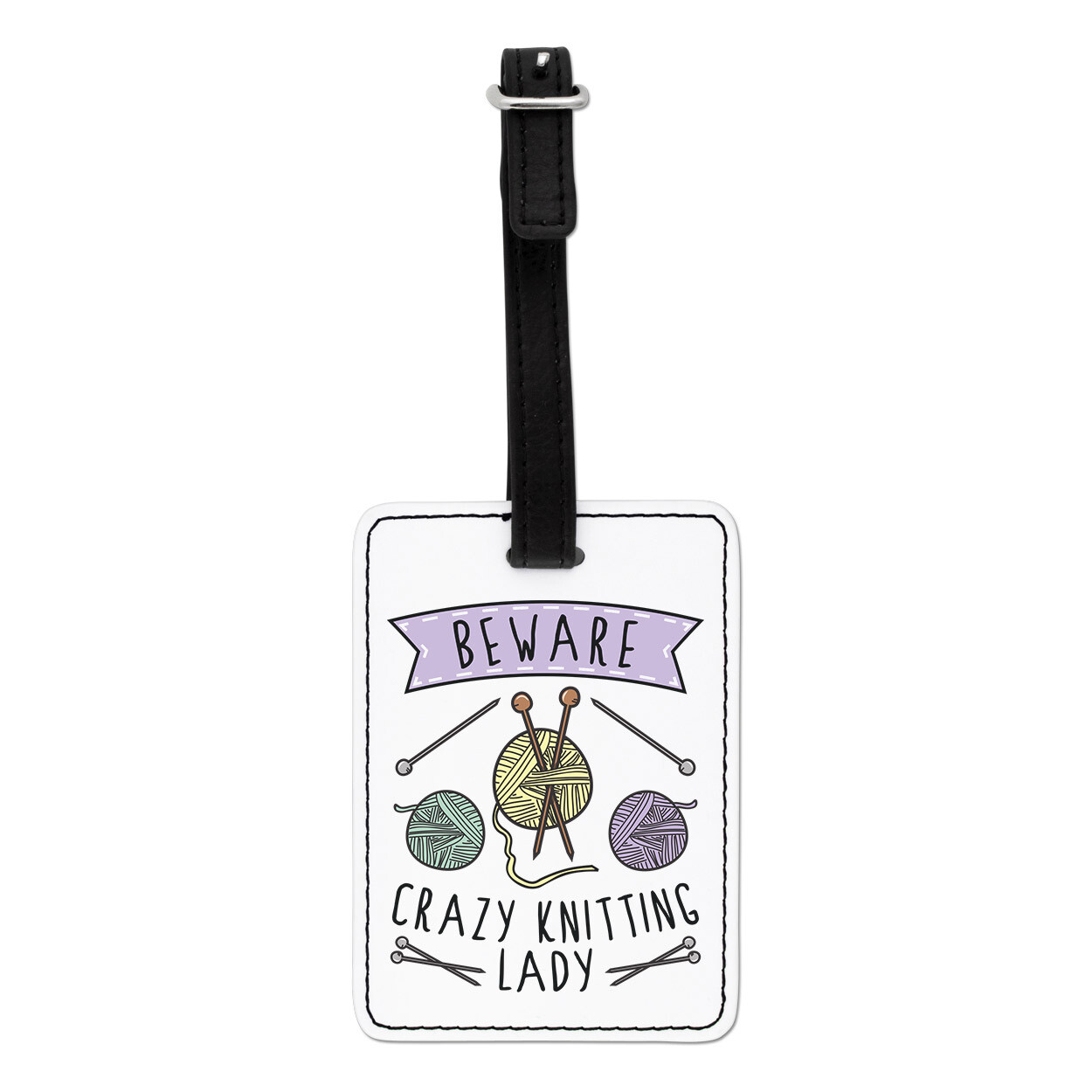 Beware Crazy Knitting Lady Visual Luggage Tag Suitcase Mothers Day Girlfriend