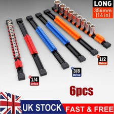6Pc Socket Holder Set Rack Rail Mountable 86 Clips Tool Storage 1/4 3/8 1/2