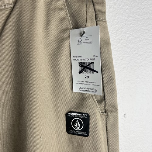 Volcom Men’s Pants Size 29 Vmonty Stretch Khaki A1101900 NWT FREE SHIP - Picture 3 of 11