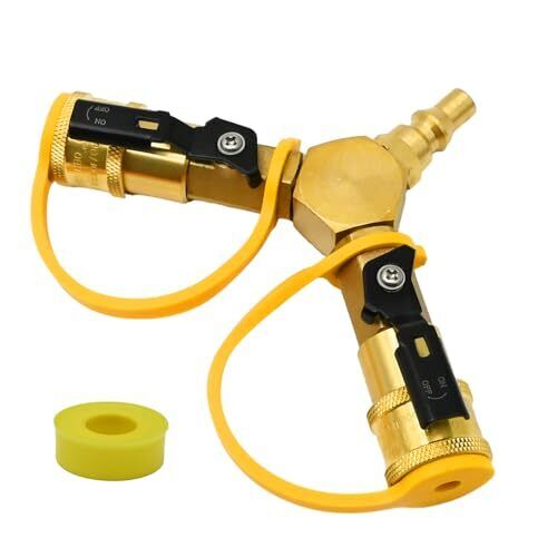 1/4" RV Propane Quick Connect Y Splitter Adapter with Shutoff Valve Quick Con... - Picture 1 of 7