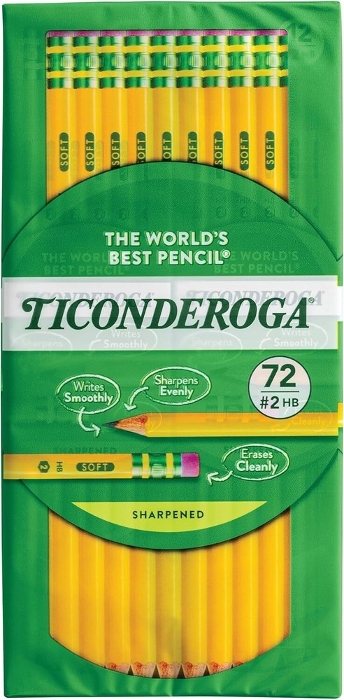 Ticonderoga Wood-Cased Pencils, Pre-Sharpened, 2 72 Count (Pack of 1), Yellow