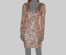$300 Dress The Population Women's Beige Sequined V-Neck Bodycon Dress Size S