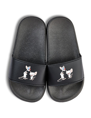 Kinder Pinky Brain Sandalen Badelatschen Print Logo Spruch Serie Katze Maus