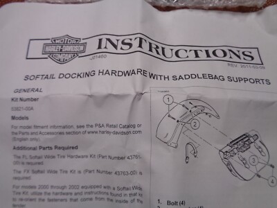 Genuine, Harley Davidson, SOFTAIL DOCKING HARDWARE WITH SADDLEBAG
