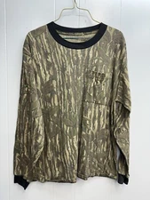 Vintage Camo Ringer Shirt Mens Medium Single Stitch Real Tree Bark Pocket