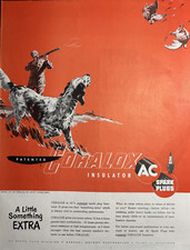 1950 AC Spark Plugs Coralox Insulator Something Extra Hunter Dog VTG Print Ad