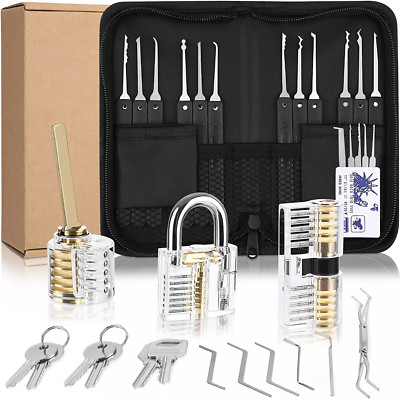 Lockpicking Set, 34 Stück Dietrich Set,3 Transparenten Übungsschlössern + Dietri