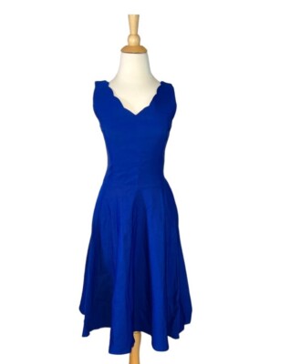 princess polly baby blue dress Ouges Blue Dress Fit & Flare Sleeveless Party Size Medium Scalloped  Neckline